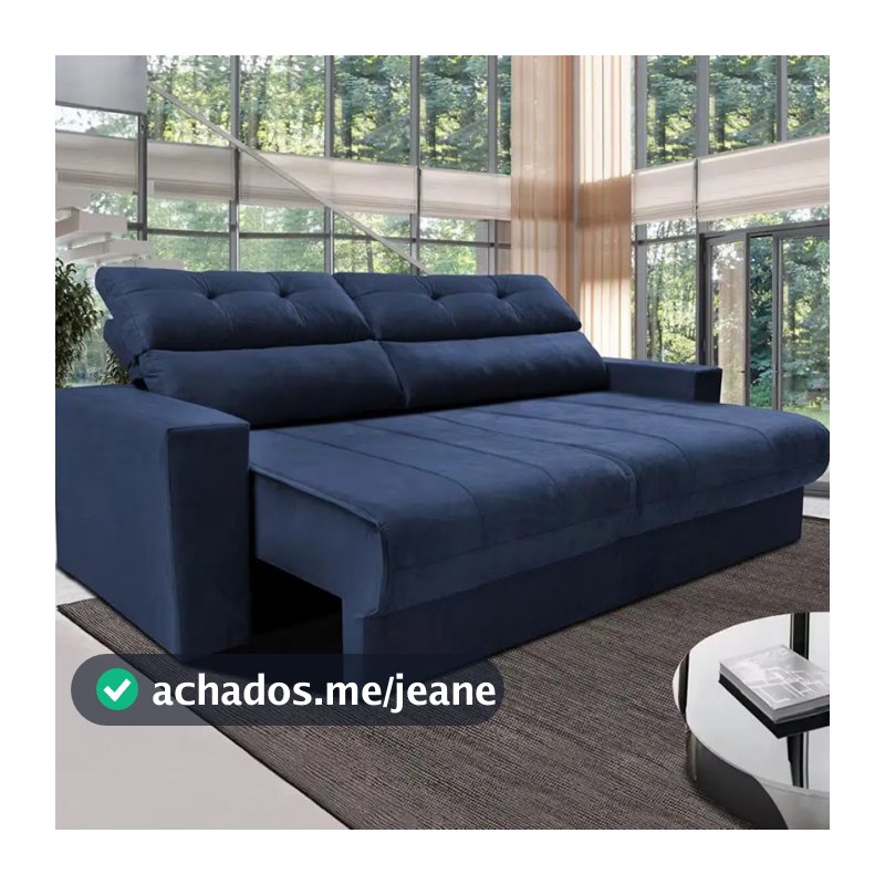 Sofá 3 Lugares Clean Retrátil Reclinável Cama Inbox - Azul - Liso