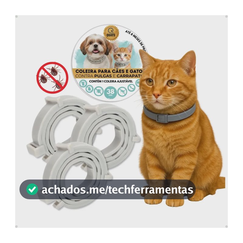 Coleira Antiparasitária Quays 38cm Água Resist Para Cães e Gatos Kit 3 Unid