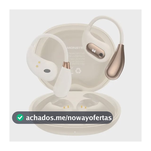 Fone de Ouvido Monster E29 Open-Ear Sem Fio Bluetooth, Branco com Cancelamento de Ruído e Microfone HD