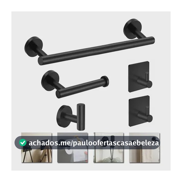 Kit Acessórios Banheiro Cabide Toalheiros Dreamway Papeleira 5 Peças Preto