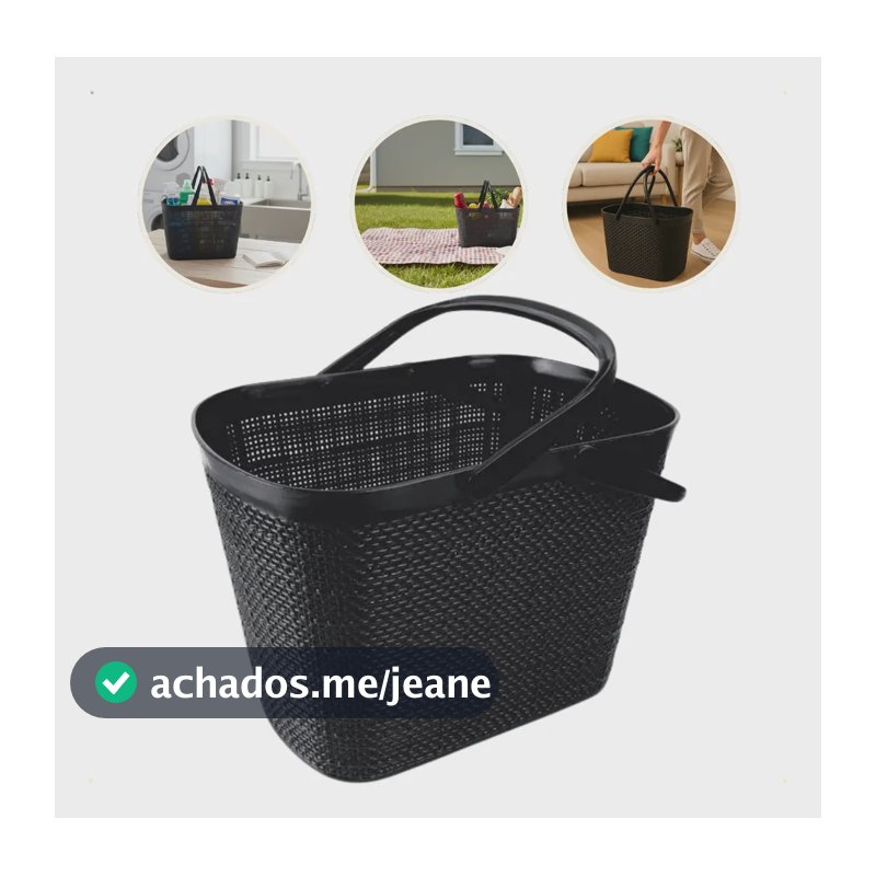 Cesto Organizador Multiuso Decorativo Juta Com Alça Preto 5,6L Alta Capacidade Espaçosa Resistente BPA Free Para Banheiro Cozinha Lavanderia Quarto Escritório Caixa Compacta Moderna Versátil
