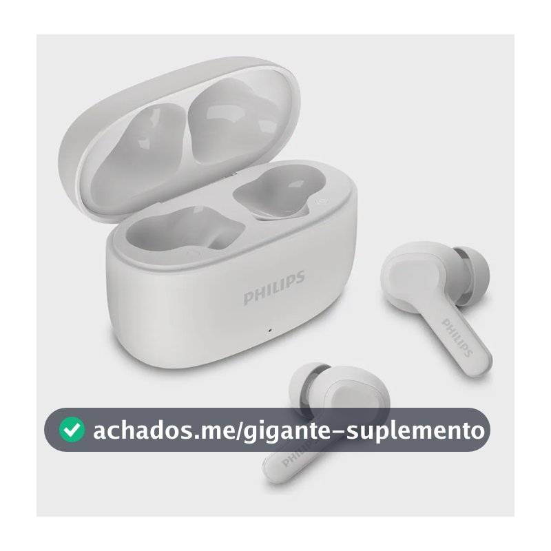 Fone de ouvido sem fio TWS Philips TAT1109WT/00 na cor branca, com bluetooth, microfone, tecnologia IPX4