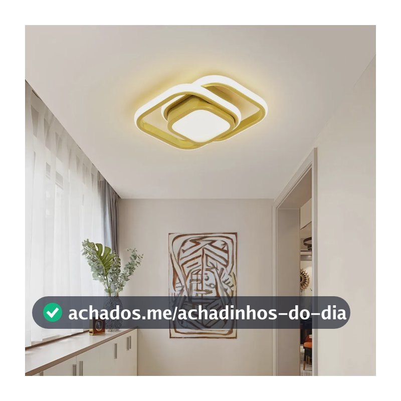 Luminária De Teto Led, Plafon de Teto LED Tieesa Quadrado Dourado, 36W com 3 Temperaturas de Cor