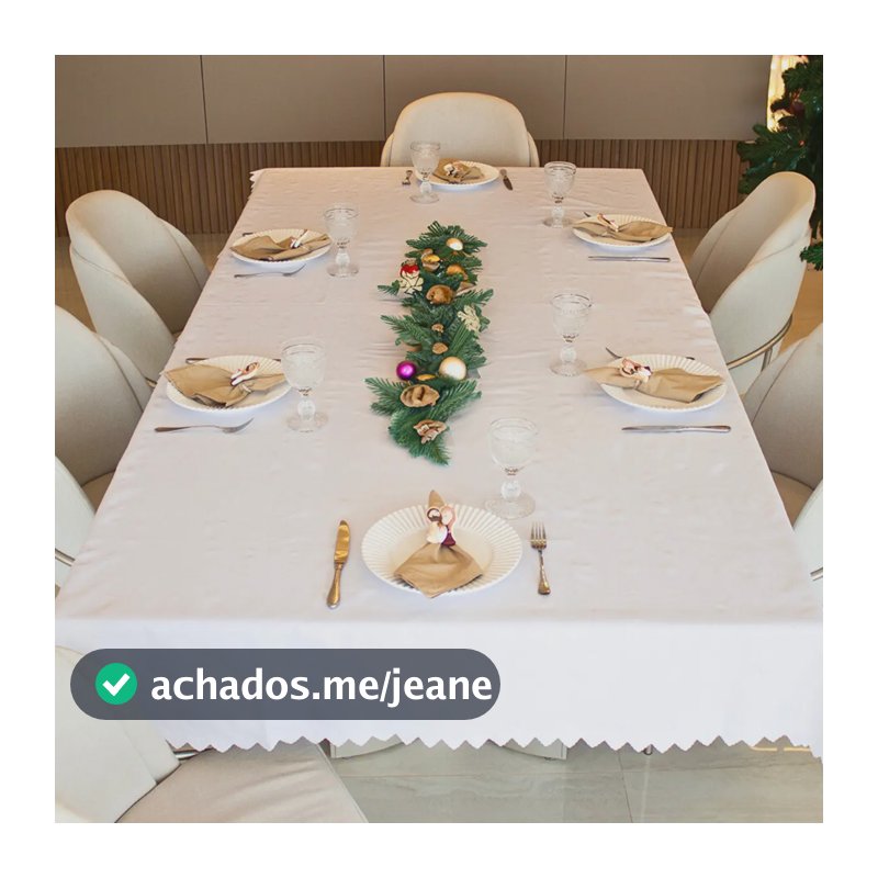Toalha Mesa 8 Lugares Grande Luxo Detalhes Mesa Posta 2,50x1,45m Jacquard Oxford Prática Natal Ano Novo Festas Cor Branca Desenhos