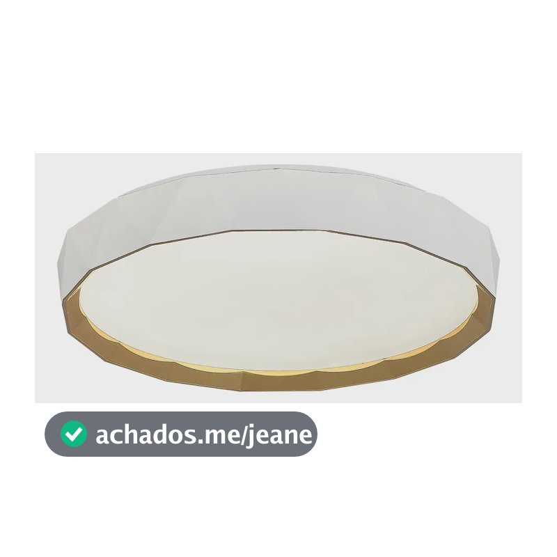 Plafon LED Glória Redondo Blumenau, 48W, Bivolt com TCC Ajustável e Interior Dourado
