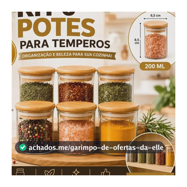Kit 6 Pote de Vidro com Tampa Bambu 200ML Potes Herméticos Porta Mantimento Hermético à Prova Odores