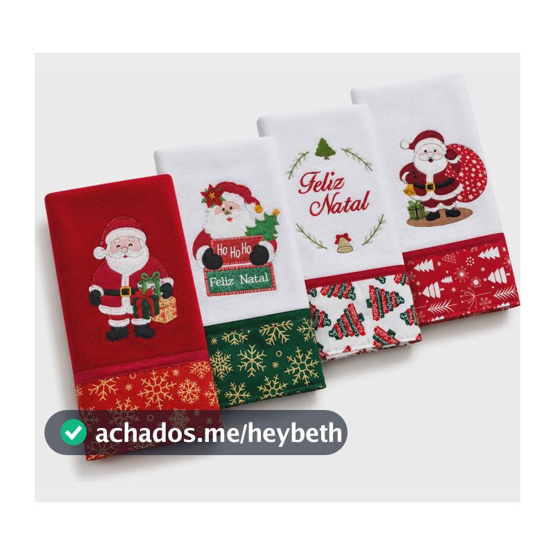 Pano De Prato Natal 100% Algodão Barrado Presenteável Kit 4 Kit 2- Feliz Natal
