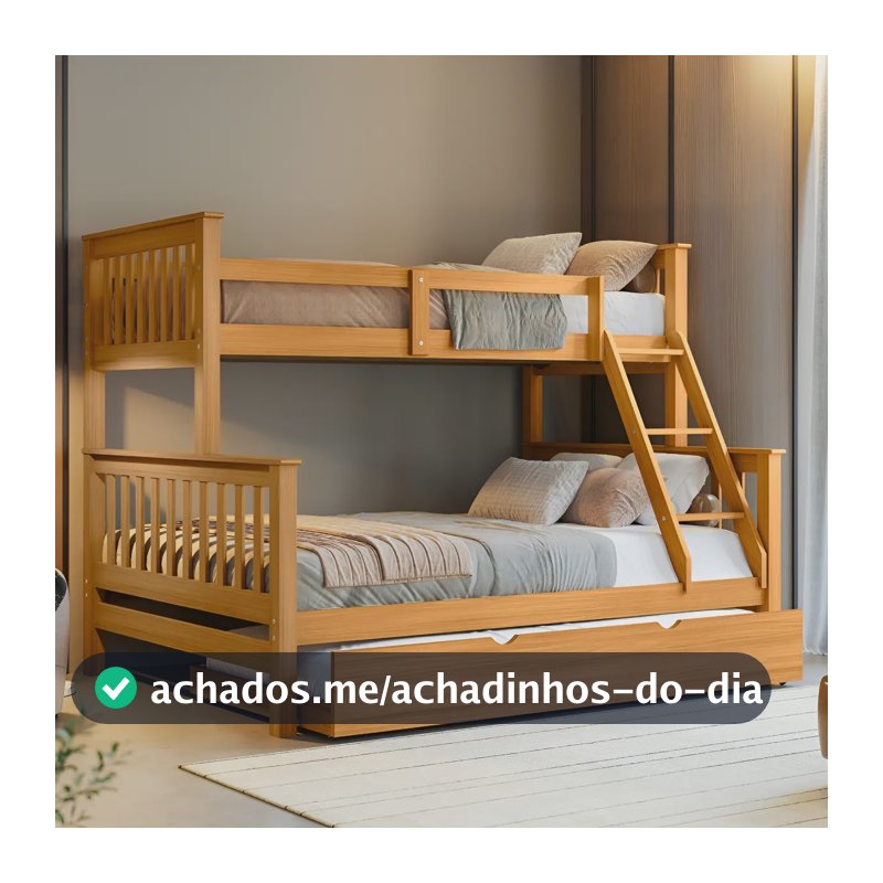 Treliche Madeira Maciça Casal Woodstore C/ Auxiliar Solteiro Mel