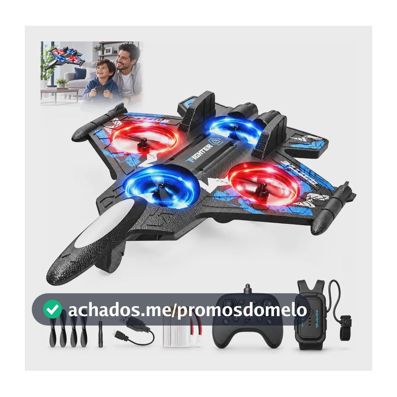 Drone Avião De Controle Remoto Aero Caça Jato 360° Com Luz Azul