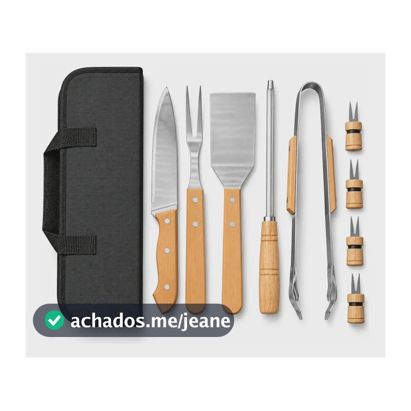 Kit Churrasco 9 Peças Aço Inox Com Estojo Heplo
