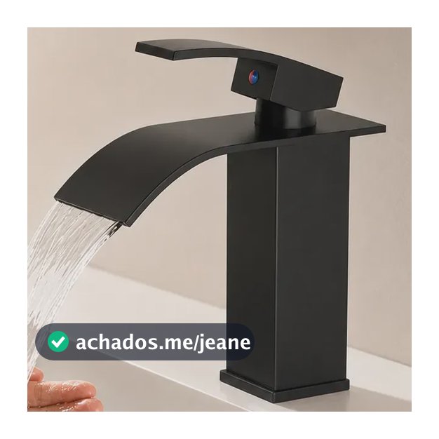 Heemli Torneira Cascata Bica Baixa Quadrada Banheiro Preto Preto