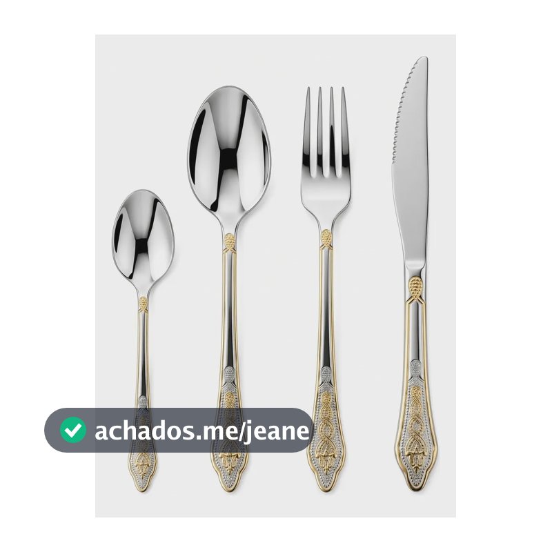 Jogo Talheres 36 Peças Aço Inox Luxo Com Detalhes Dourado Prata 1