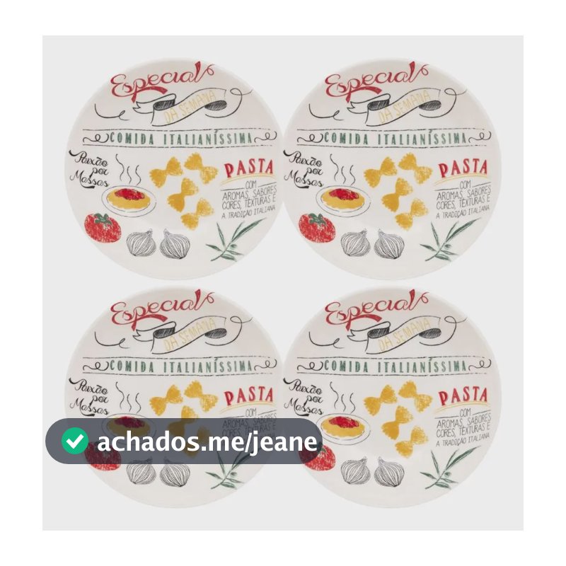 Kit 4 Pratos Fundos Oxford Massa Multicor de Cerâmica