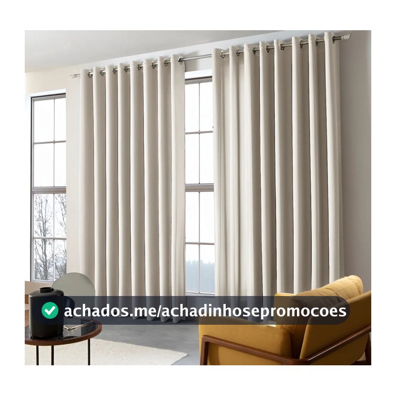 Cortina Voil Linho C/ Forro Microfibra 4,00x2,60 Quarto Sala Cor Palha