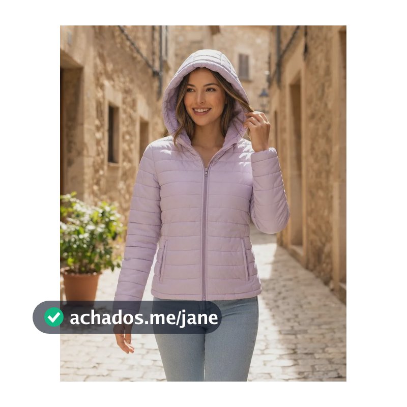 Jaqueta Puffer Feminina Bobojaco Com Capuz 100% Peluciada Lilás P