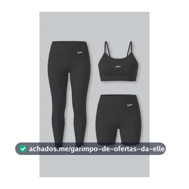 Kit Fitness Feminino Arm 3 Peças Top Legging E Short Preto Lisa Legging E Short M/ Top M