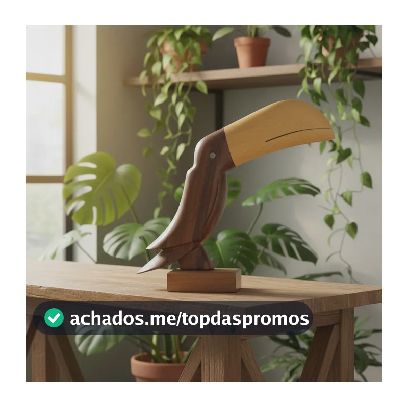 Escultura Decorativa Tucano Mil Ramas Madeira Recuperada 17cm