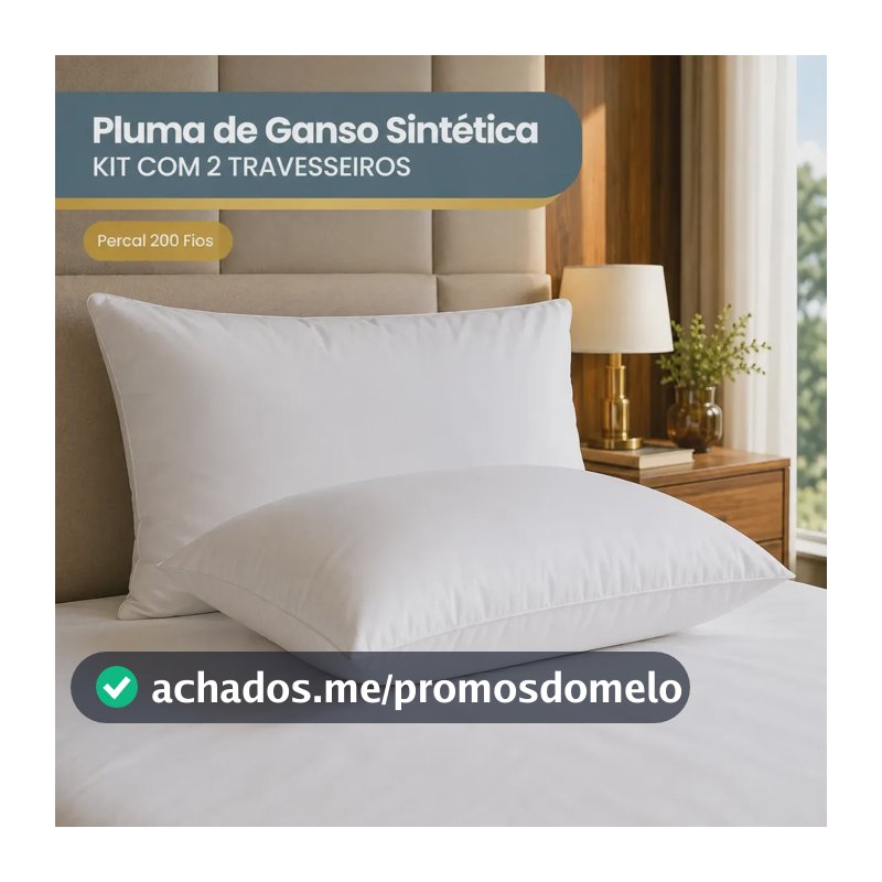 Kit 2 Travesseiro De Pluma De Ganso Sintética Super Macio Premium Antialérgico Conforto Extra Hotel Luxo - Cor Branco