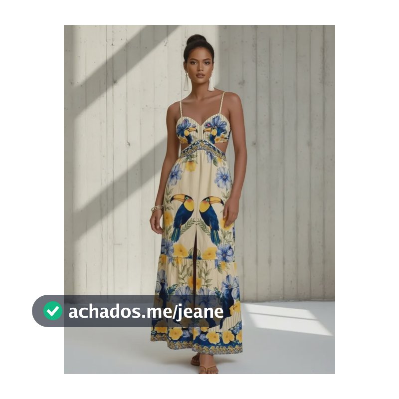 Vestido Feminino Com Fenda Estampa Floral Classico Elegante Amarelo Florido Único