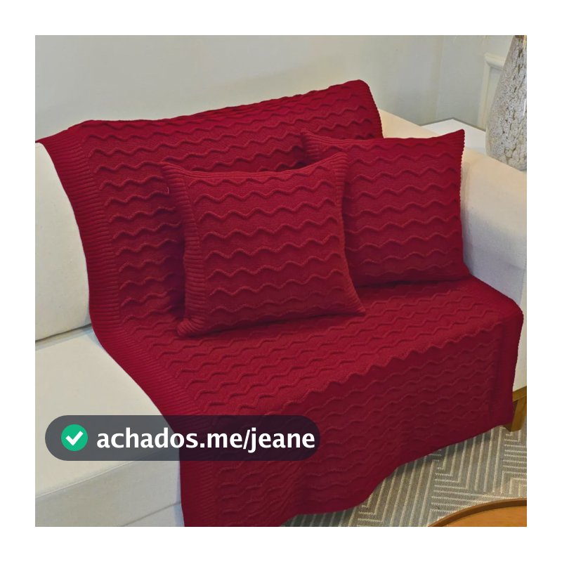 Kit Manta De Trico Sofá Poltrona 150x100cm Ravena + 2 Capas Vermelho Ravena