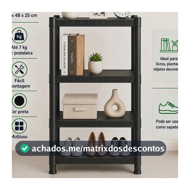 Estante Plastica Modular 4 Prateleiras Multiuso Organizadora Preta - Marianopole