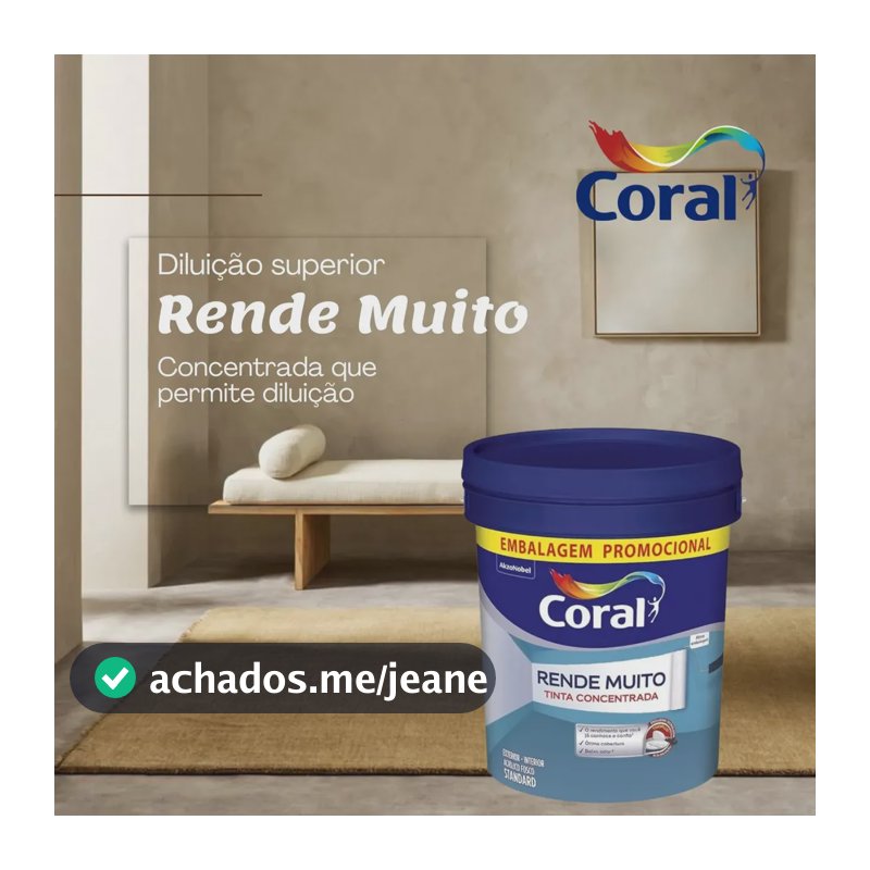 Tinta Acrílica Coral Rende Muito 20 Litros Branco Fosco Concentrada Lavável Antimofo Parede Interna e Externa