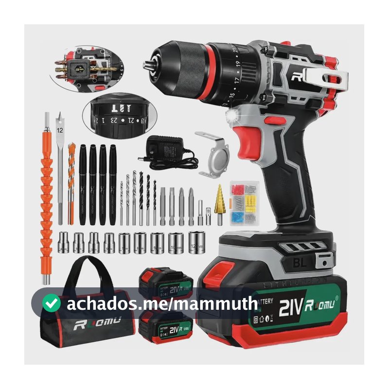 Furadeira Parafusadeira Impacto Brushless Sem Fio 2 Baterias Cinza-escuro 110/127/220v 60hz
