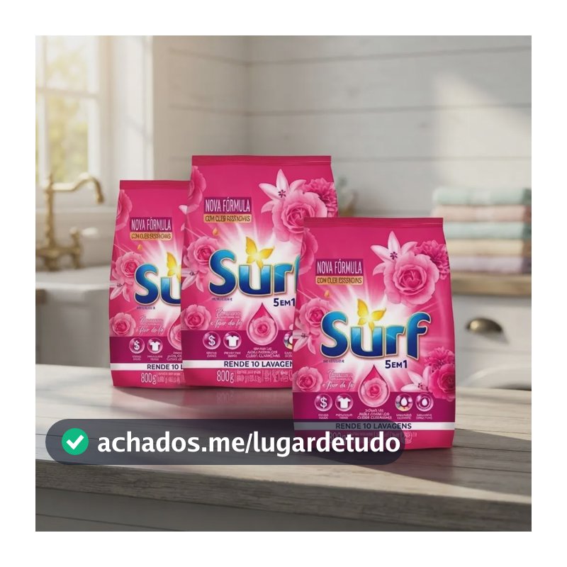 Kit 3 Unidades Sabão Em Pó Surf 5 Em 1 Flor De Rosas 800g