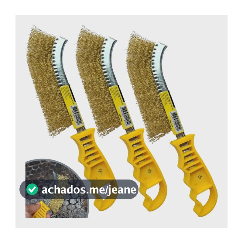 Kit 3 Escovas De Aço Com Cabo Para Limpeza De Ferrugem Ferro