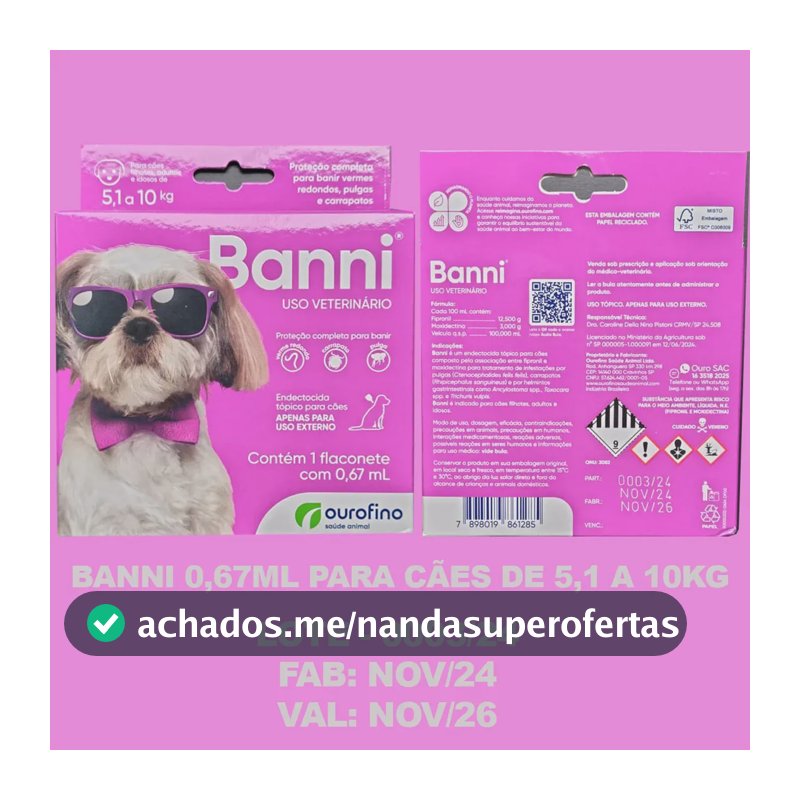 Antipulgas E Vermífugo Banni Para Cães 0,67 Ml Ouro Fino