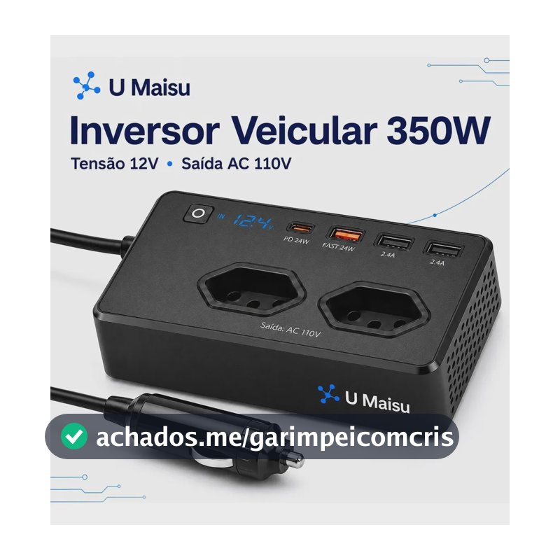 Inversor De Tensão Veicular 12v Para E 300w Automotivo Com Usb E Tomada Para Carro Starlink