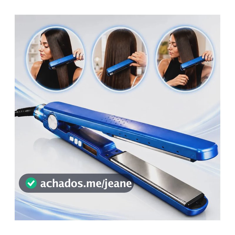 Chapinha Prancha Alisadora Cerâmica Profissional Bivolt Nano Titanium 230°C Digital Display Alisa e Modela Azul Sngames