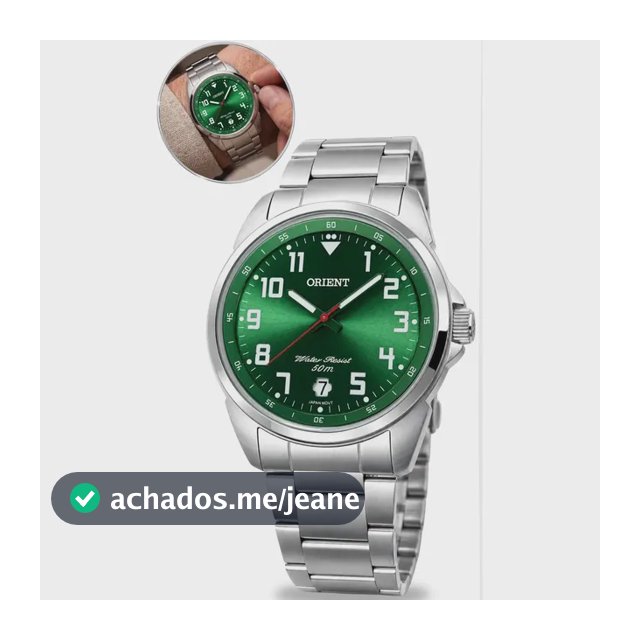 Relógio de pulso Orient Analógico com Correia de aço inoxidável cor prata fundo verde