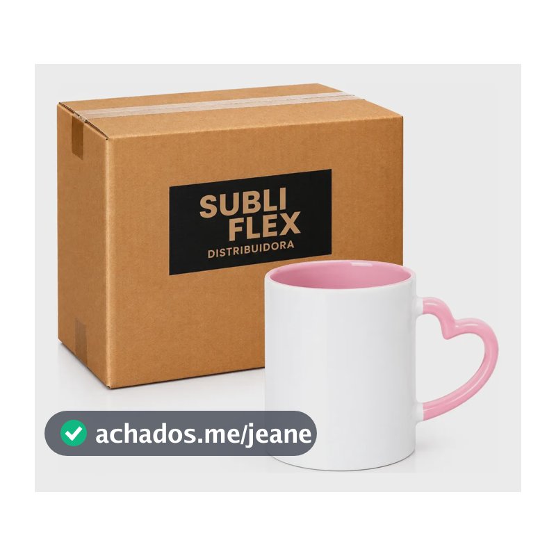 12 Canecas Porcelana Subliflex Alça Coração 330ml Cilíndrica Rosa Liso