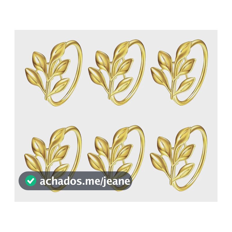 Argolas Para Guardanapo Folha Dourada Anéis Mesa Posta 6pçs Cor Dourado