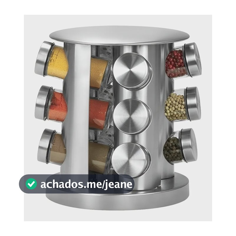 Porta-Tempero Giratório Inox 12 Potes Vidro Aço Inox Mesa