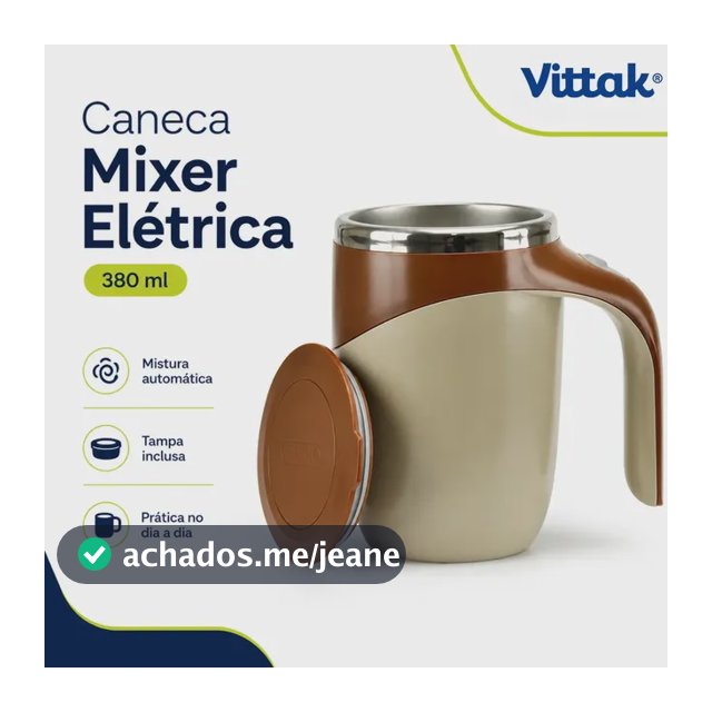 Vittak Caneca Mixer Elétrica Copo Mistura 380ml Com Tampa Marrom