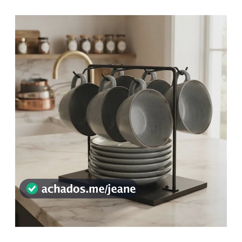 Suporte Organizador Para Xícaras E Pires Preto Metaltru Aramado