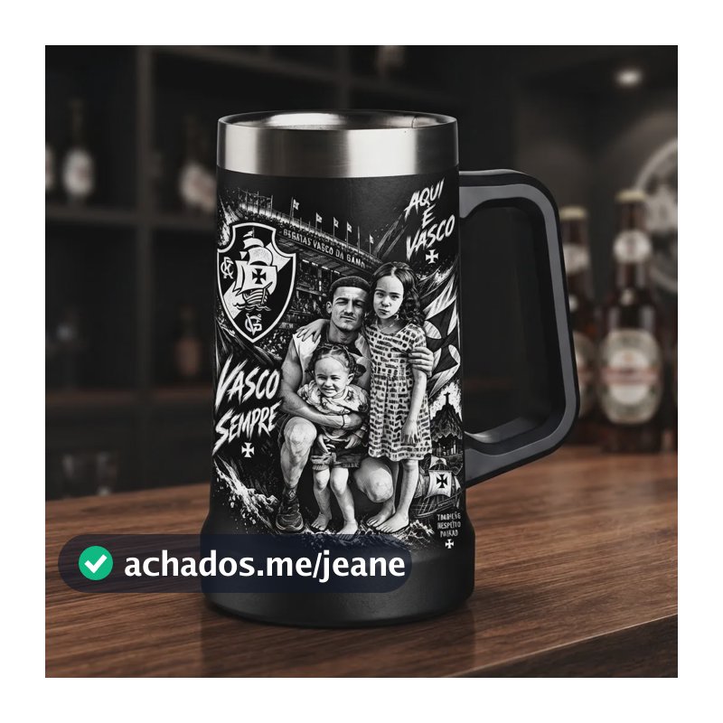 Caneca Térmica Personalizada 700ml Chop Foto + Nome A Laser Preto Personalizado