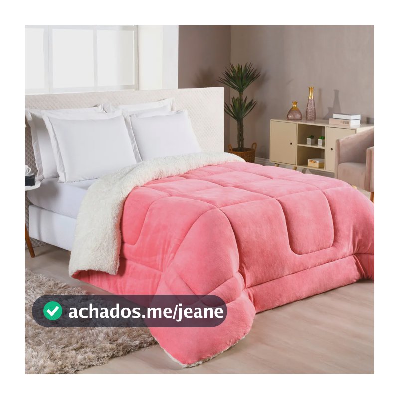 Edredom Sherpa Cobertor e Coberdrom Casal Queen Rose Super Quente Casa Laura Enxovais