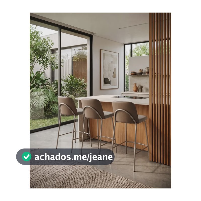 Kit 3 Banquetas Dubai Linho Areia Courino Champagne Aço Carbono Areia