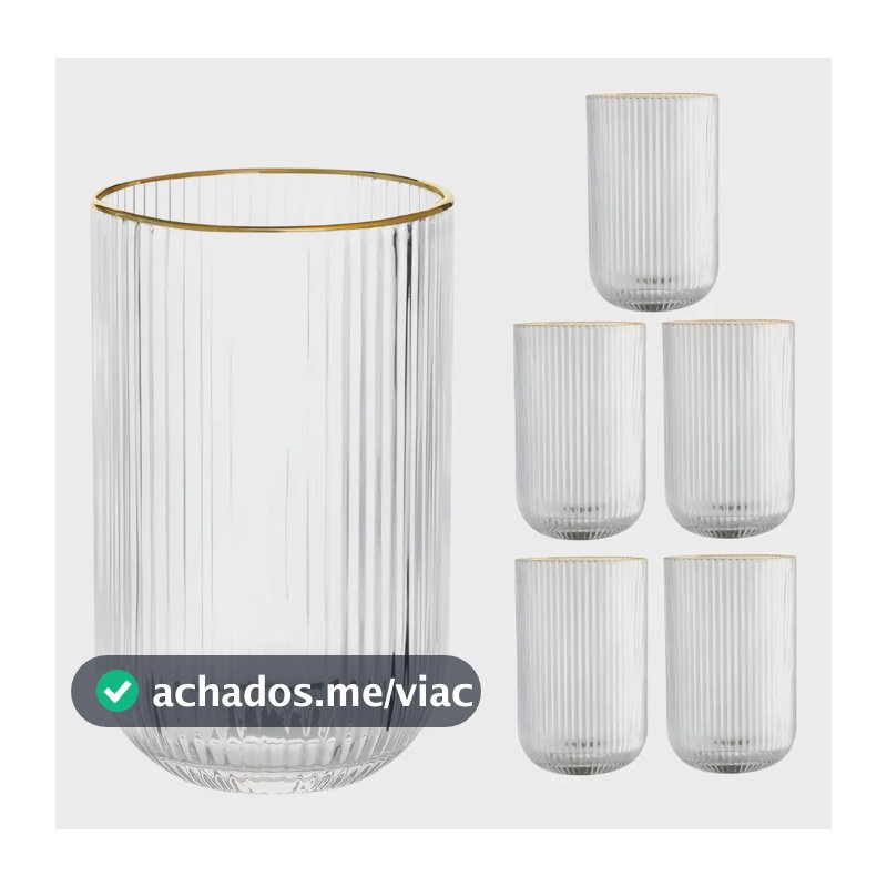 Kit 6 Copos Vidro 420ml Borda Dourada Versalhes Água