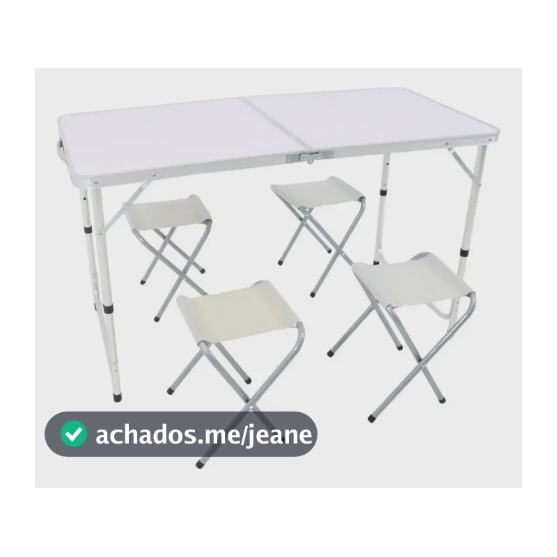 Kit Mesa Dobrável Que Vira Maleta 120x60cm Com 4 Banquinhos