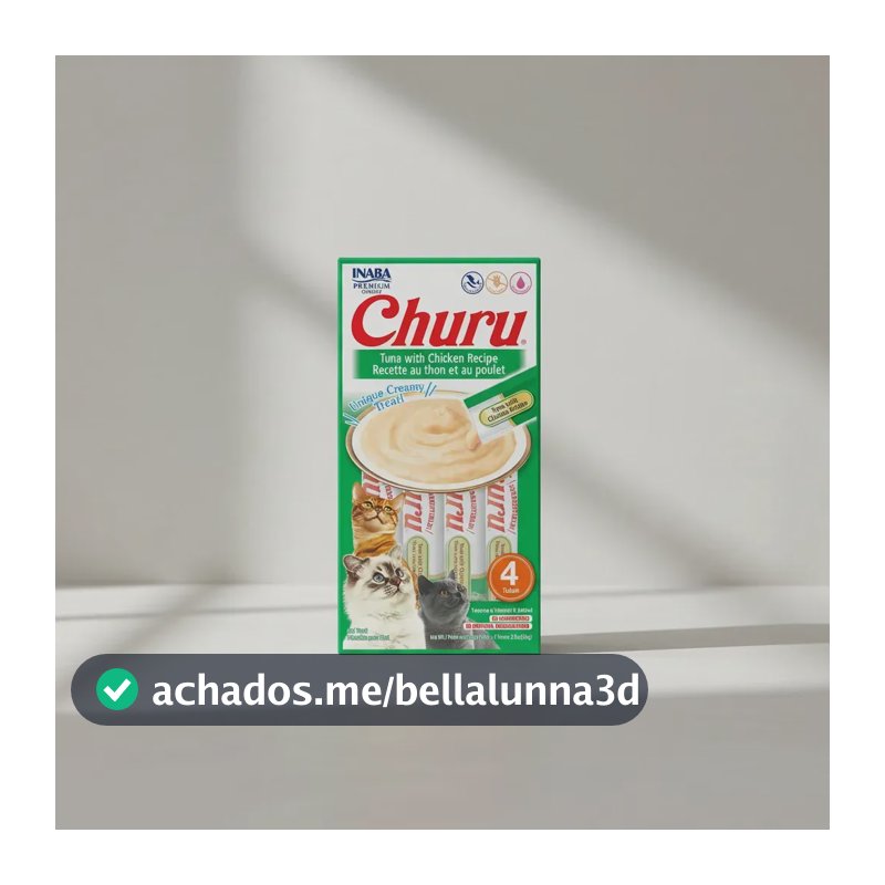 Alimento Inaba Petisco Churu Sabor Atum com Frango Gato todas as idades de todos os tamanhos 4 tubos de 14g