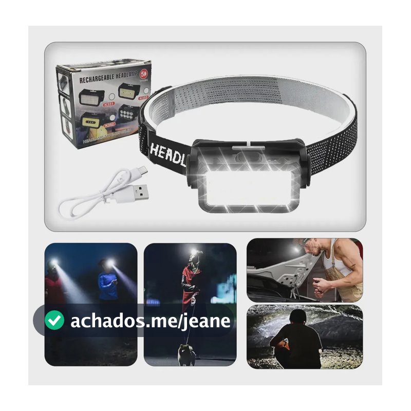 Lanterna de Cabeça Sunble Recarregável para Camping e Pesca com 5 Modos de Luz