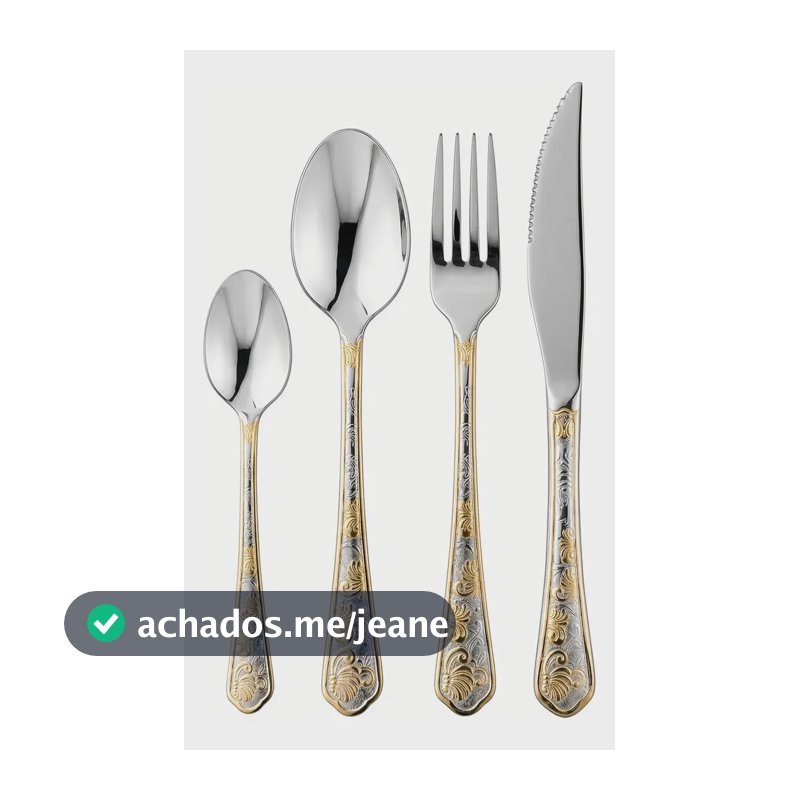 Jogo Talheres Luwane Inox 24 Peças Luxo Com Detalhes Dourado Prata Com Detalhes Dourados