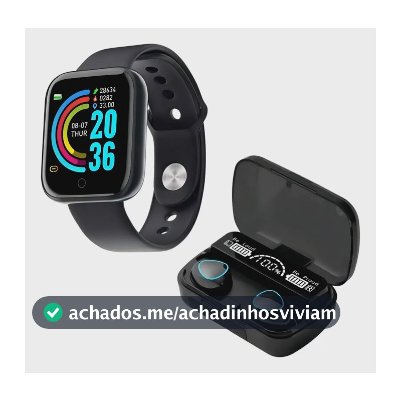 Relógio Smart Digital Axel Ecom Smartwatch Inteligente Masculino/Feminino Cor Preto + Fone Sem Fio Bluetooth