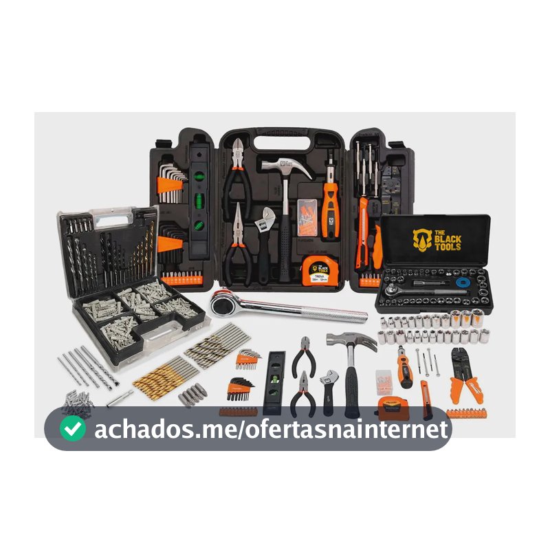 Kit Jogo De Ferramentas 129 Peças Com Jogo De 40 Soquetes Chaves E Kit 300 Peças Brocas E Buchas The Black Tools