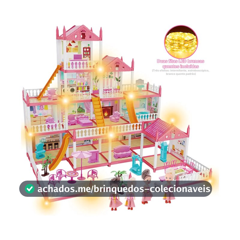 Casinha De Boneca Castelo Da Princesa 283 Pcs Rosa Com Quatro Bonecas