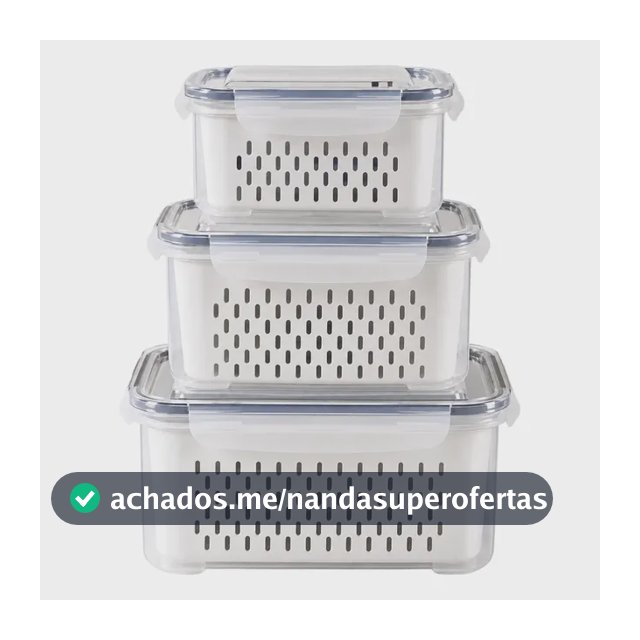 Kit 3 Organizadores Geladeira Alimentos Vegetais Com Tampas Branco